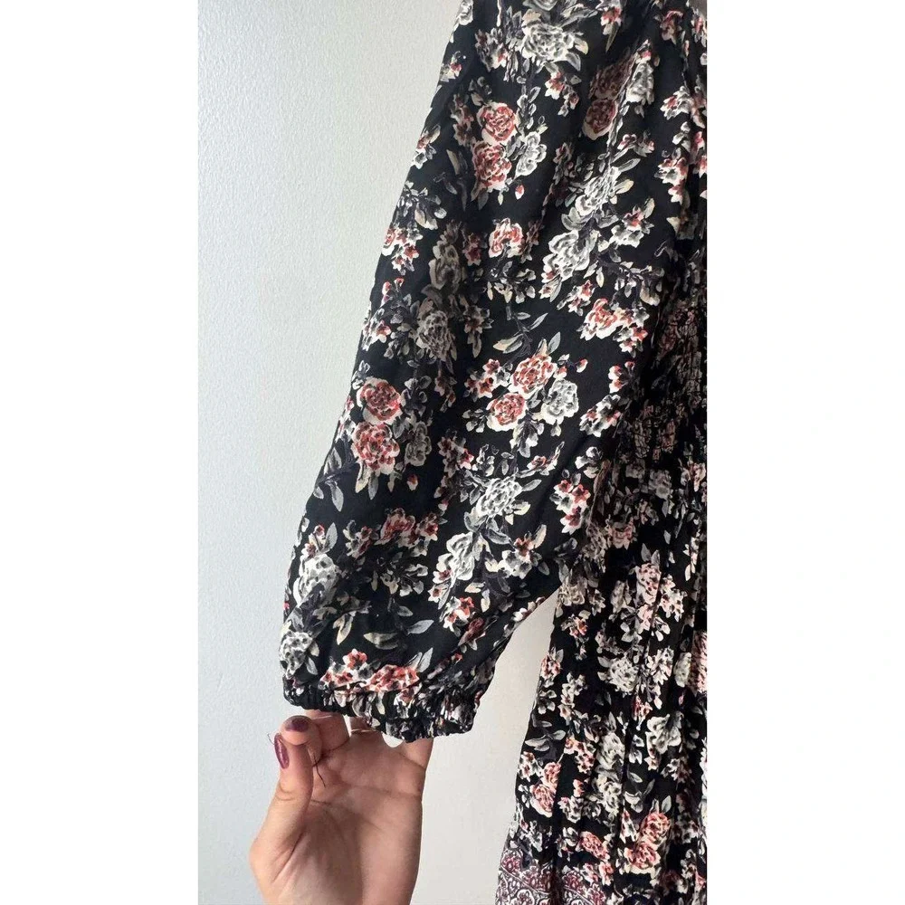 Angie Floral Mini Dress L Smocked Puff Sleeve Coquette Boho Festival Western - Picture 4 of 6